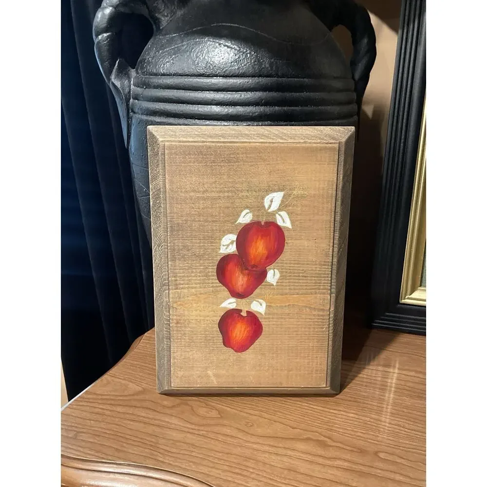 Vintage Apple Wood Sign Decorative Plaque Folk Art Cottage Core Farmhouse